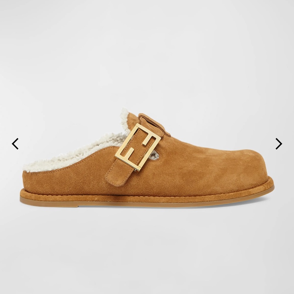 Fendi Feel Suede Shearling Buckle Mules